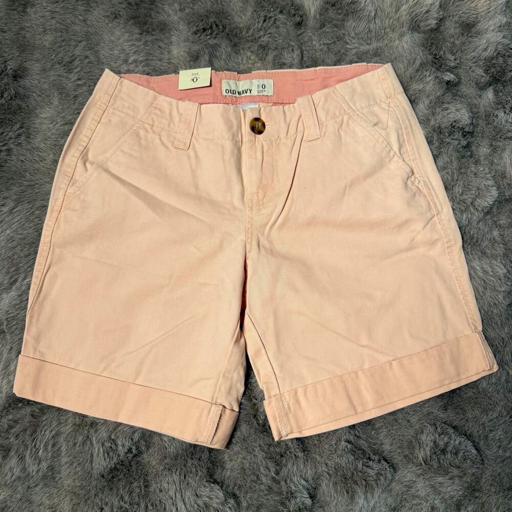 Old Navy Girls Pink Chino Shorts Size 0 Cotton Twill Pockets Cuffed 3in Y2K